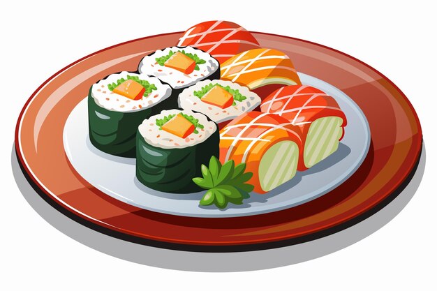 Vector a plate of sushi with a drawing of a sushi on it