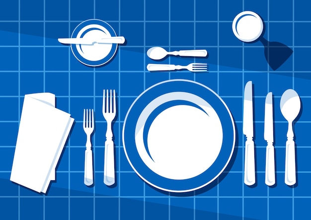 Plate with cutlery and long shadows. Vector illustration