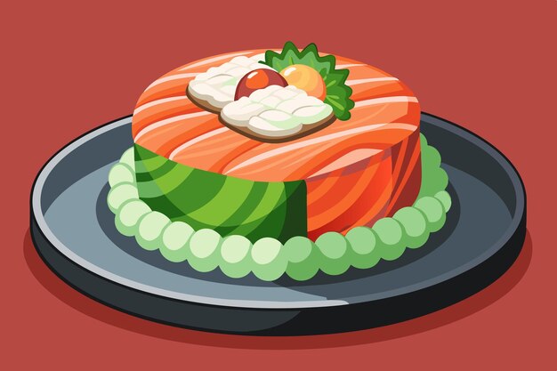 Vector a plate with food on it that has a picture of a cake on it