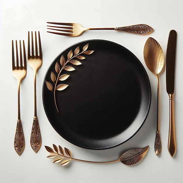 Vector a plate with gold forks and forks on it