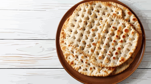 Vector plate with jewish flatbread for passover on white wood background