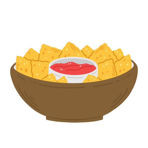 Vector a plate with nachos and red salsa sauce in cartoon flat style isolated on white background