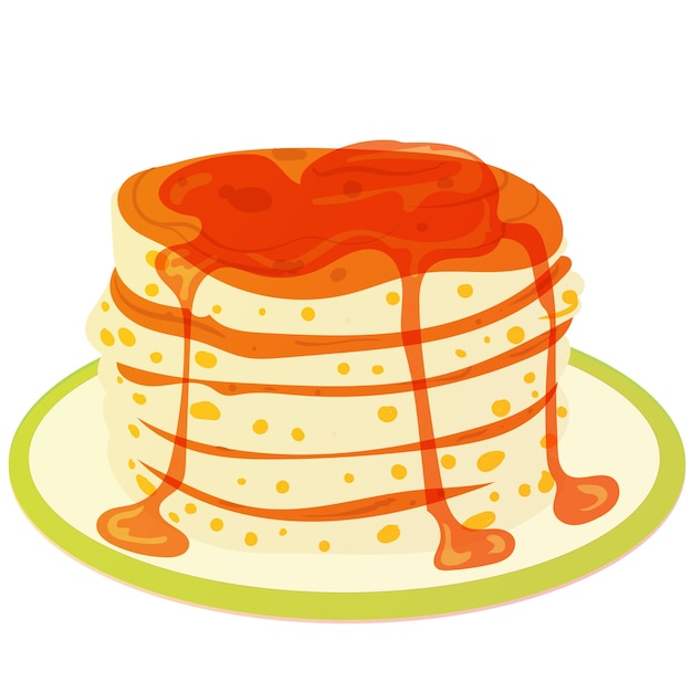 a plate with a stack of pancakes drizzled with maple syrup vector illustration