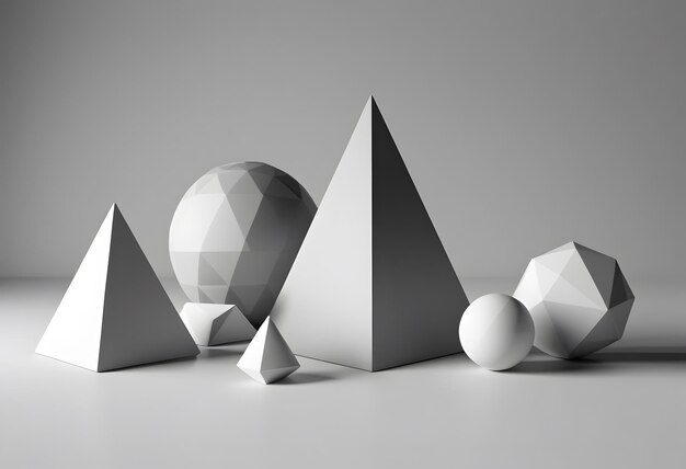 Platonic solids figures geometry Abstract white color geometrical figures still life composition