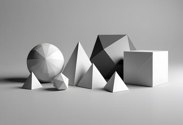 Vector platonic solids figures geometry abstract white color geometrical figures still life composition