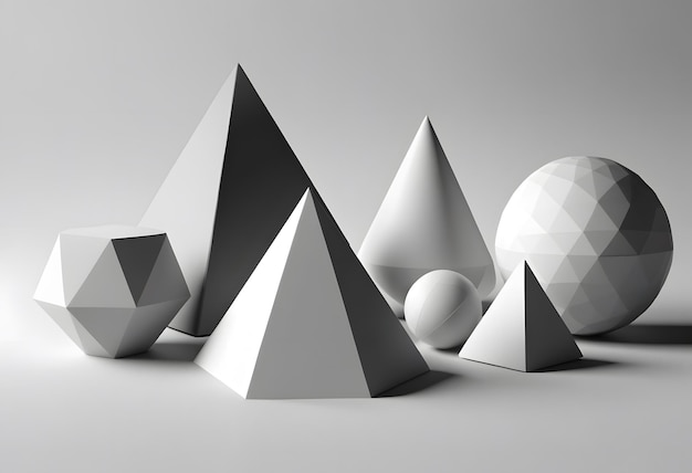 Platonic solids figures geometry Abstract white color geometrical figures still life composition