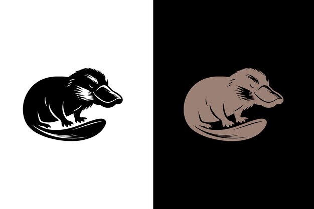 Vector platypus silhouette silhouette and icon of a platypus isolated on white background