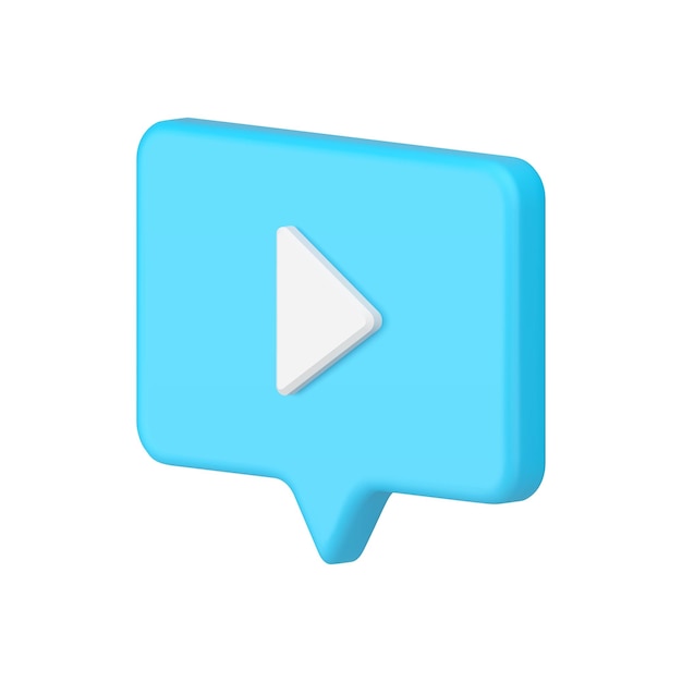 Play button blue speech bubble video television channel music broadcasting isometric 3d icon vector