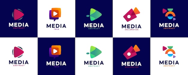 play button logo set digital broadcasting technology program logo design illustration