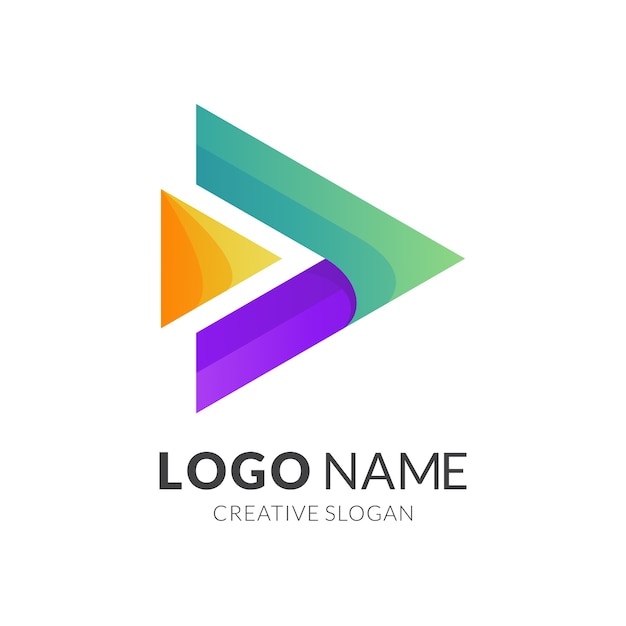 play button logo template, modern 3d logo style in gradient vibrant colors