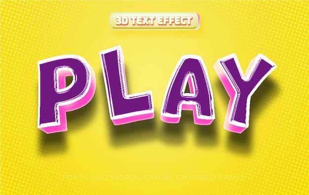 Vector play game 3d editable text effect style