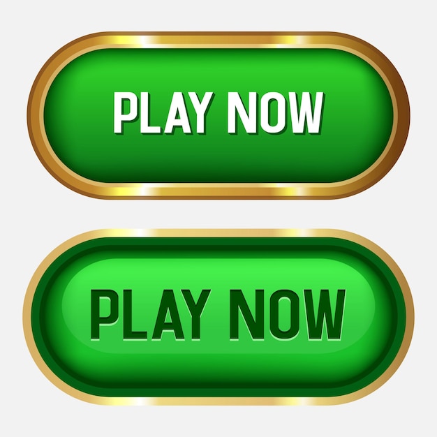 Play now Two green buttons with a golden frame Vector clipart isolated on white background