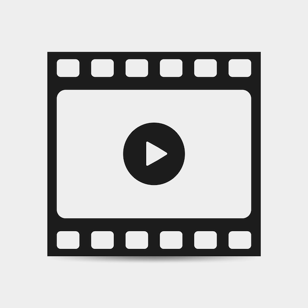 Play video icon isolated on grey background. Film strip with play sign. Cinema tape icon. Vector