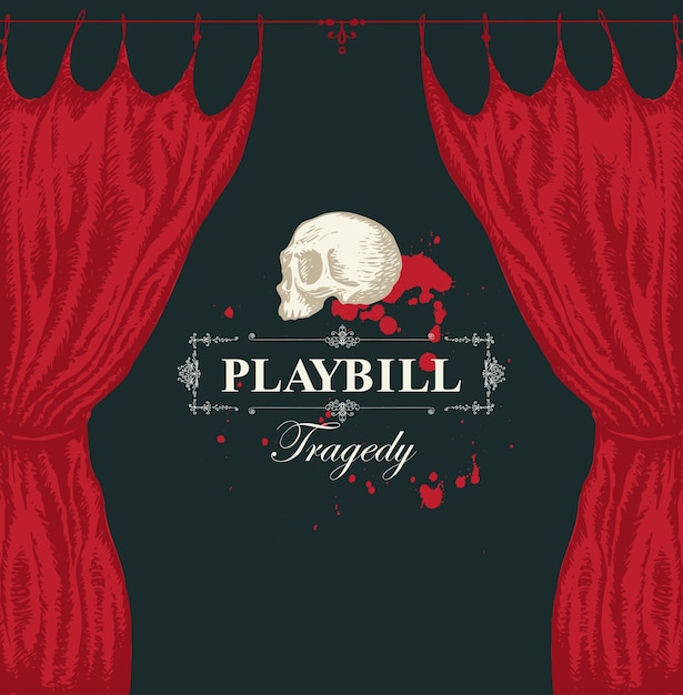 playbill with theater curtain and skull