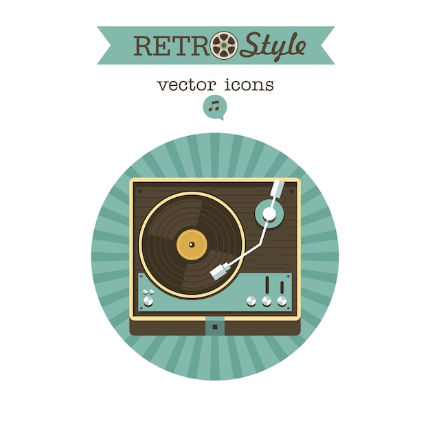 Vector player for vinyl records. retro music. logo, icon.