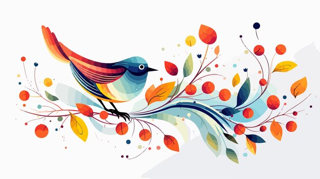 Vector playful bird with leaves background cartoon vector illustration