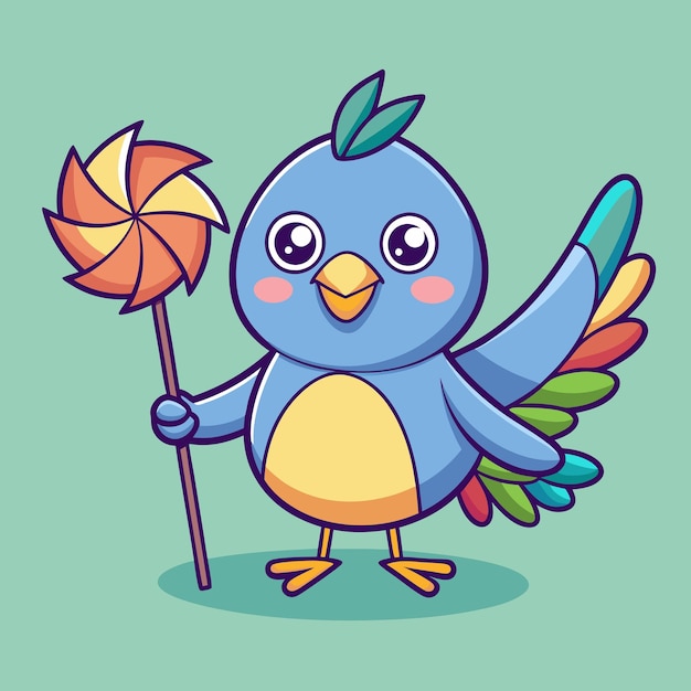 Vector playful bird with pinwheel cartoon vector illustration