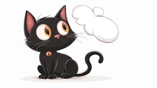 Vector playful cartoon black cat with thought bubble vector illustration