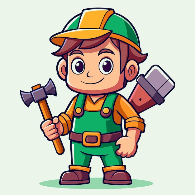 Playful Cartoon of Carpenter Posing with Tool Vector