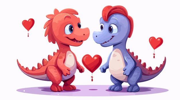 Vector playful cartoon dinosaur in love vector illustration