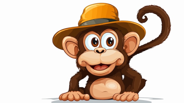 Vector playful cartoon monkey wearing hat with speech bubble