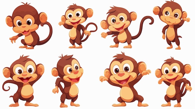 Playful Cartoon Monkeys on White Background Vector Illustration