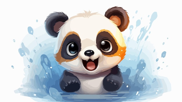 Playful Cartoon Panda Cub Cute Baby Animal Smiling Happily