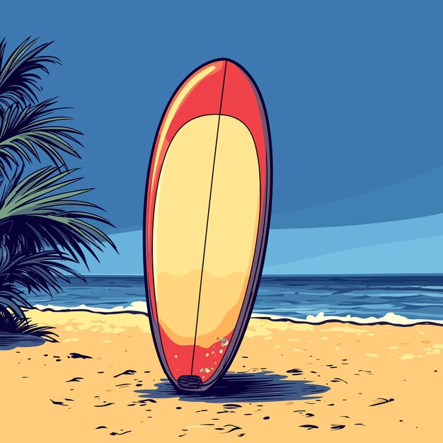 Vector playful cartoon surfboard on the beach vector illustration