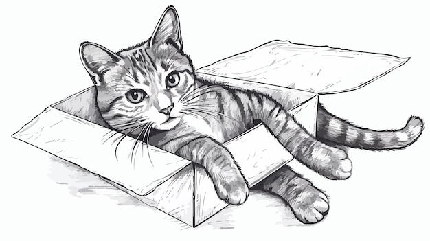 Playful Cat in HandDrawn Box Vector Illustration