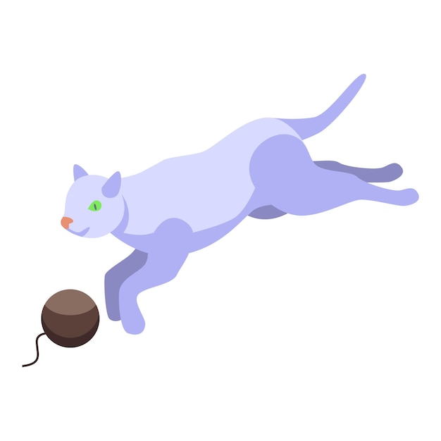 Playful cat jumping to catch yarn ball toy