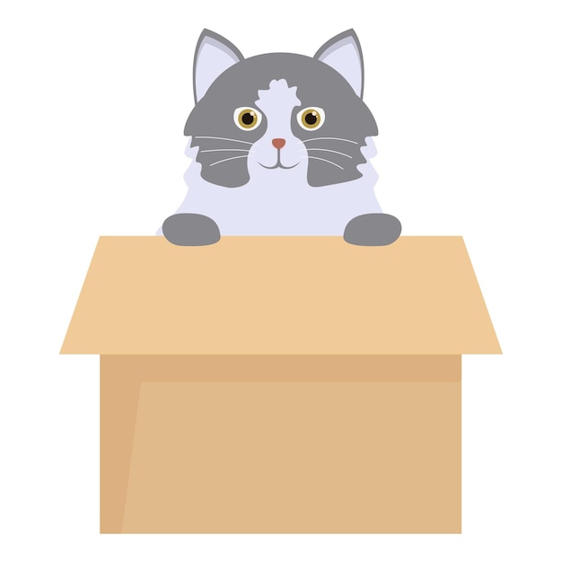 Vector playful cat peeking out of cardboard box