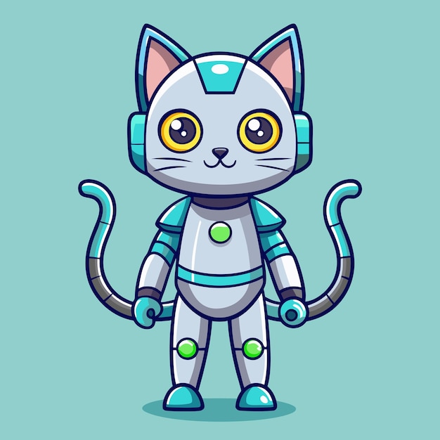 Playful Cat Robot in a Standing Stance Cartoon Vector Illustration