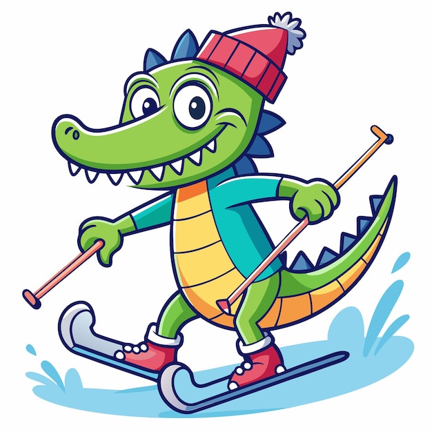 Playful Crocodile on Ice Cartoon Vector Illustration