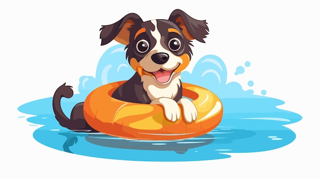 Playful Dog Swimmer with Buoy Mascot Cartoon Vector Illustration