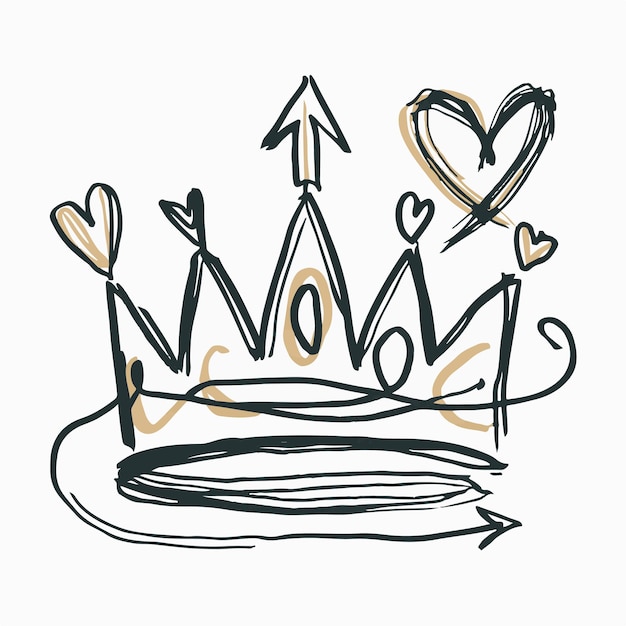 Vector a playful doodle set featuring crowns arrows and hearts drawn with bold lines and bright colors