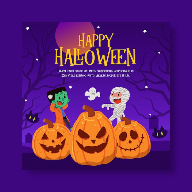 Playful Flat halloween social media banner template