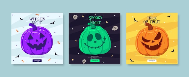 Playful Flat Halloween social media Post template set