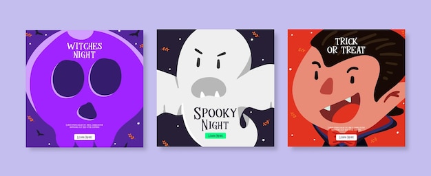 Playful Flat Halloween social media Post template set