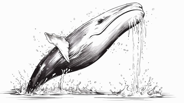 Vector playful freehand drawn cartoon whale spouting water