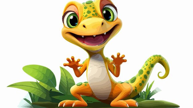 Vector playful gecko cartoon freestyle stand up illustration