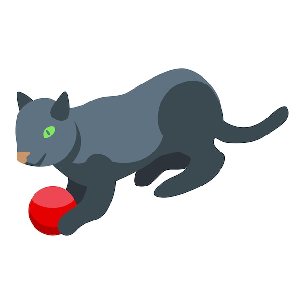 Playful grey cat is playing with red ball