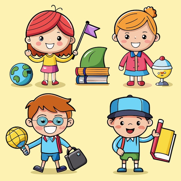 Vector playful kids student mascot illustration