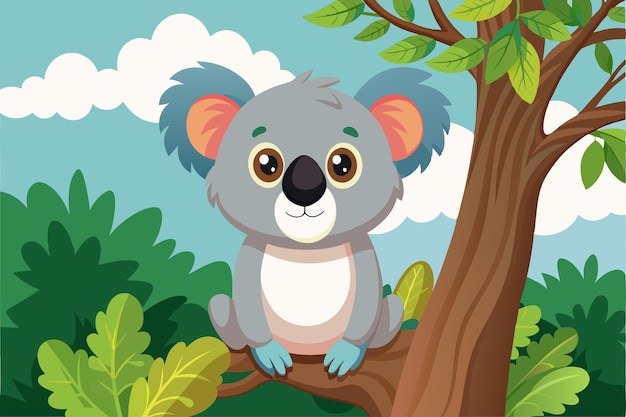 Vector a playful koala perches on a tree enjoying its lush surroundings and bright blue sky cute koala on the tree