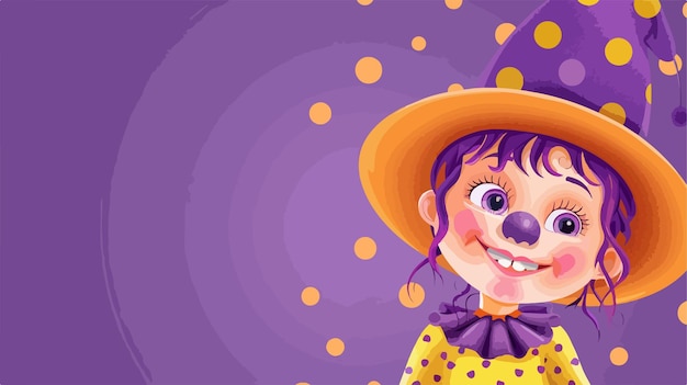 Vector playful little girl in clown costume on purple background