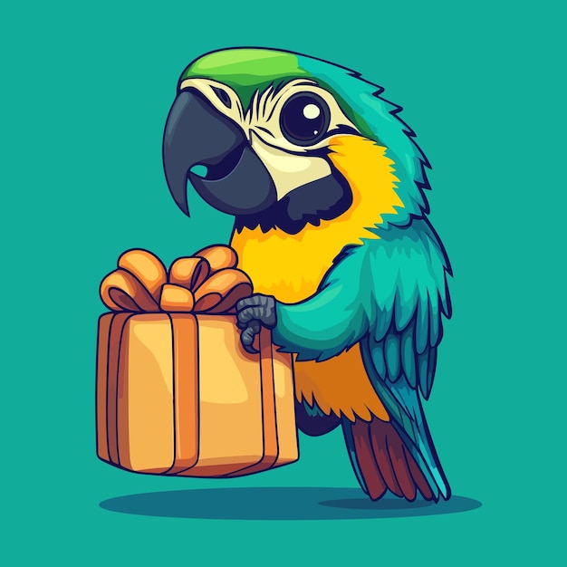 Vector playful macaw holding a gift bag vector illustration vector illustration