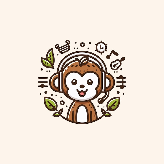 Playful Monkey with Headset Digital Art Delight