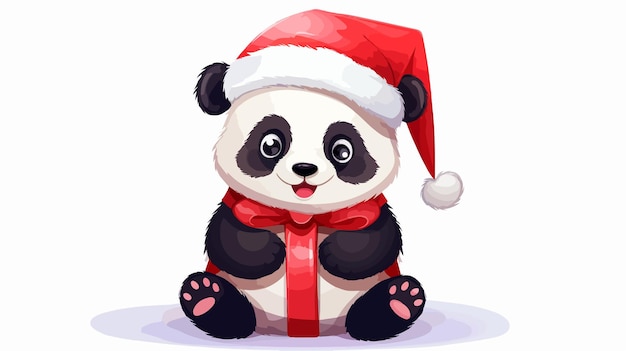 Vector playful panda celebrating christmas with a santas hat