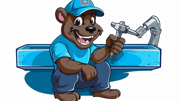 Vector playful panther cartoon mascot as skilled plumber and mechanic