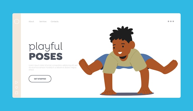 Playful Poses Landing Page Template Young Child Character Practicing Yoga Cultivating Balance Flexibility