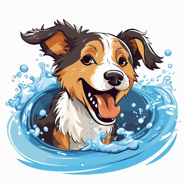 Vector playful puppy cooling off in pool fun dog illustration